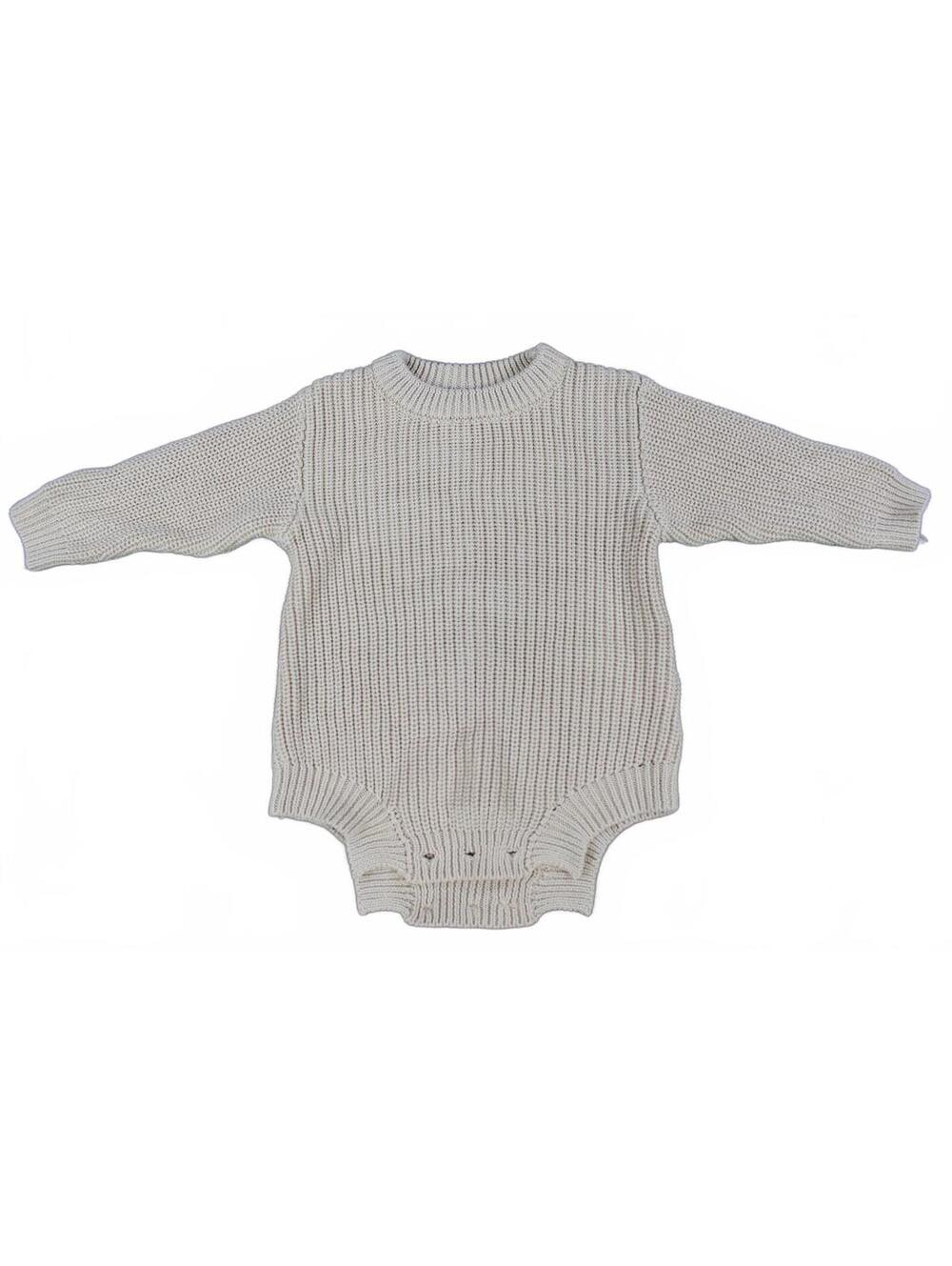 New Babysumei Beige Knit Long Sleeve Romper 0-6M